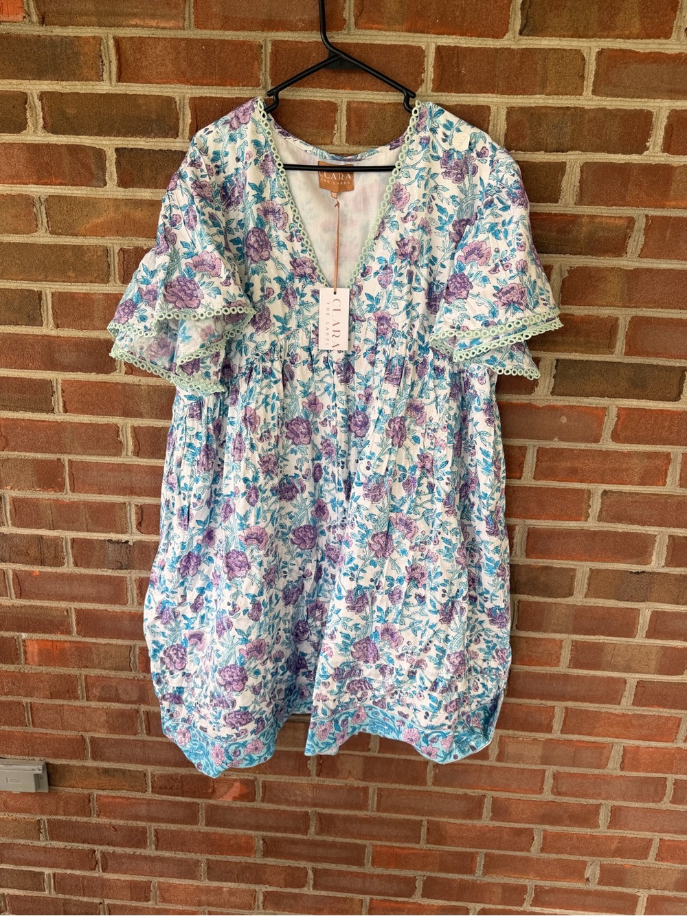 CLARA the Label White Floral Cotton Tunic with Purple & Teal Print 3x NWT